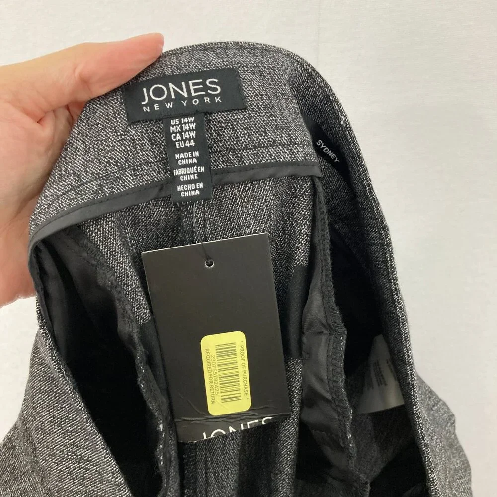 New Jones New York Sydney Pants size 14W Gray Straight Leg Preppy Office Work‎